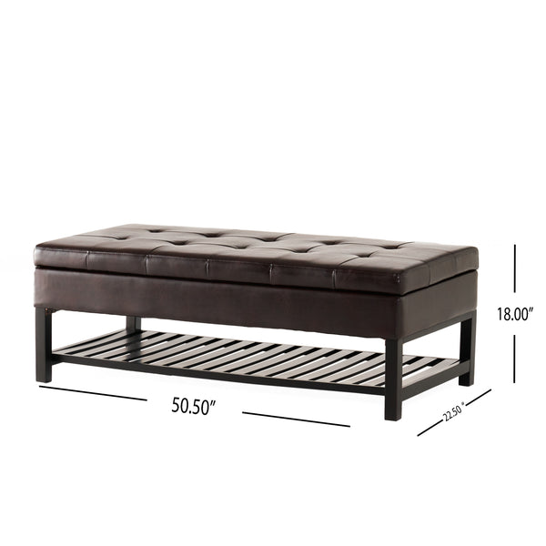English Elm Christopher Knight Home® - OTTOMAN Felix Bonded Leather Storage Bench with Bottom Rack, Brown Wood Frame, Stylish 51"x25" Seat 56969.00PU