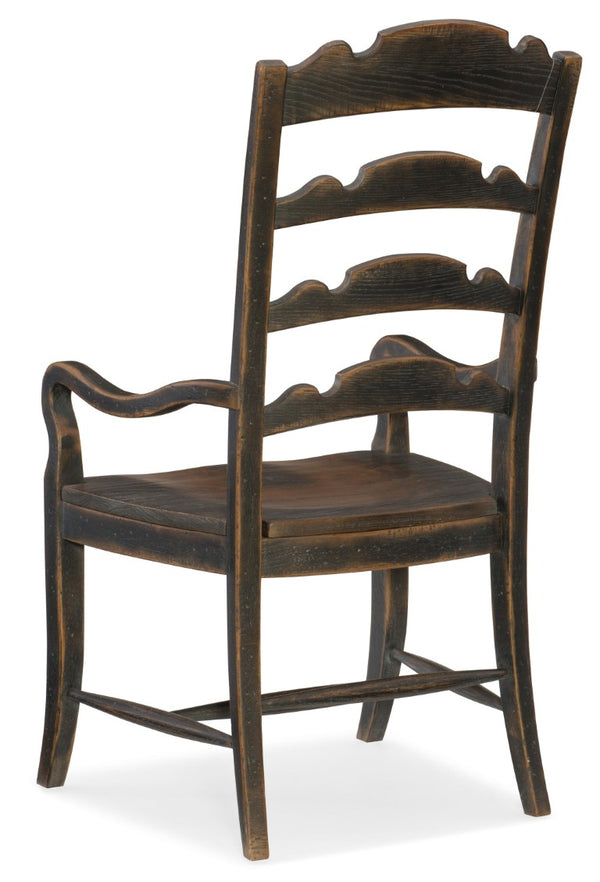 Hooker Furniture Hill Country Twin Sisters Ladderback Arm Chair With Distressed Anthracite Finish, Solid Wood Craftsmanship Blacks 5960-75300-BLK