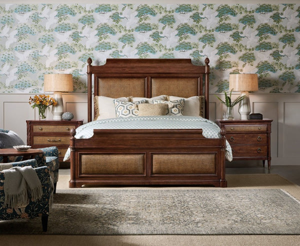 Hooker Furniture Charleston Three-Drawer Nightstand With Cane Fronts, Cherry Walnut Veneers, Usb Charging & Carved Accents 6750-90316-85