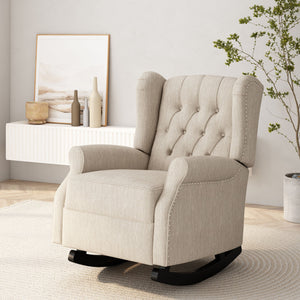 English Elm Christopher Knight Home® - ROCKING Chair Beige Fabric Wingback with Birch Rockers, Button-Tufted Diamond Stitch Comfort & Style 72153.00