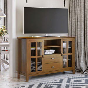 English Elm Artisan Tall Tv Media Stand In Honey Brown - Handcrafted Solid Wood With Storage & Cable Management B136P158409