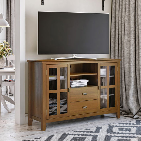 English Elm Artisan Tall Tv Media Stand In Honey Brown - Handcrafted Solid Wood With Storage & Cable Management B136P158409
