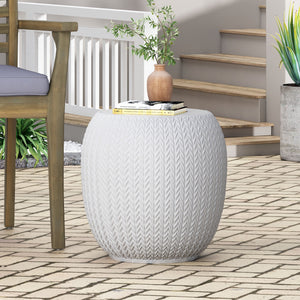 English Elm Outdoor Braided Embossed Concrete Side Table for Patio Garden or Balcony Decor 73449.00