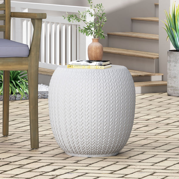 English Elm Outdoor Braided Embossed Concrete Side Table for Patio Garden or Balcony Decor 73449.00