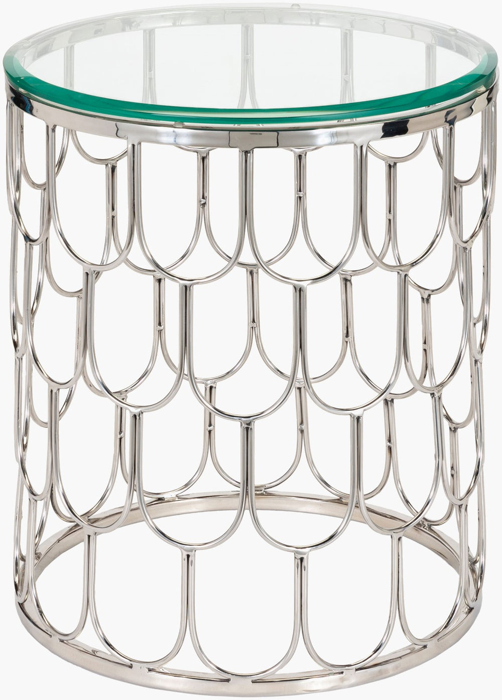 Surya Cage End Table 20"H X 17"W X 17"D - Modern Glass & Stainless Steel Design For Chic Decor Spaces Top, Clear,Base, Metallic ,Silver Glass,Stainless Steel Gea-001