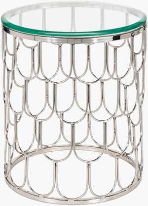 Surya Cage End Table 20"H X 17"W X 17"D - Modern Glass & Stainless Steel Design For Chic Decor Spaces Top, Clear,Base, Metallic ,Silver Glass,Stainless Steel Gea-001