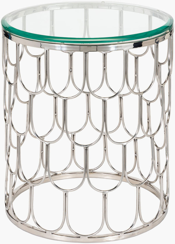 Surya Cage End Table 20"H X 17"W X 17"D - Modern Glass & Stainless Steel Design For Chic Decor Spaces Top, Clear,Base, Metallic ,Silver Glass,Stainless Steel Gea-001