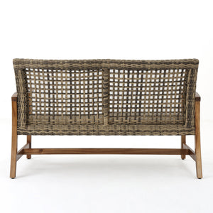 English Elm Christopher Knight Home® - HAMPTON Acacia Wood & Wicker Loveseat Natural Grey with Iron Frame, Weather-Resistant, Sturdy Design 60396.00WTC