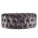 Homelegance By Top-Line Pietro Round Tufted Ottoman with Casters Dark Grey Velvet