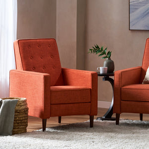 English Elm Christopher Knight Home® - Fabric Recliner Chair Mid-Century Modern Pushback Single Sofa with Tufted Cushion, Birch Legs, Cozy Comfort Orange 60741.00MORG