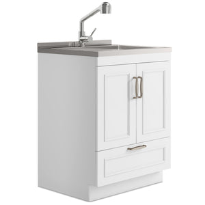 English Elm Cardinal 28" Laundry Cabinet With Deep Stainless Steel Sink & Pull-Out Faucet For Easy Cleanup B136P158792