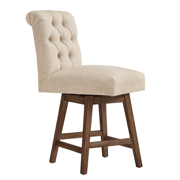 Homelegance By Top-Line Jacinta Tufted Linen Upholstered Swivel Stools (Set of 2) Brown Rubberwood