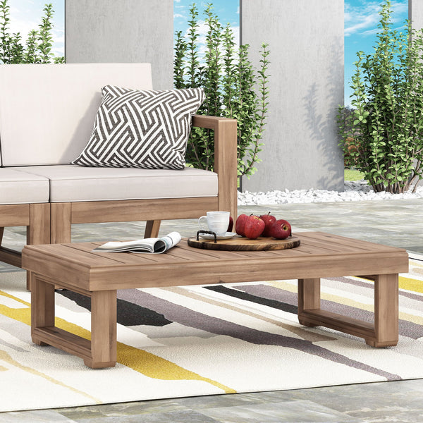 English Elm Christopher Knight Home® - WESTCHESTER Acacia Coffee Table for Outdoor Patio, Rustic Slat Top with Sled Legs, Durable 38.5"W 69079.00BBGE