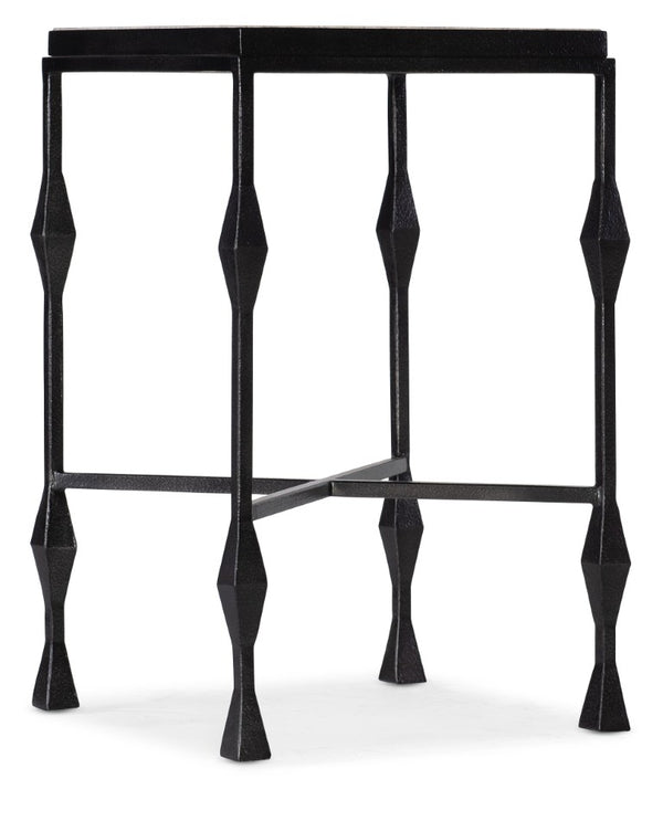 Hooker Furniture Commerce Travertine Side Table With Screen-Printed Diamond Top And Black Metal Base, 16"X16" 7228-50639-00