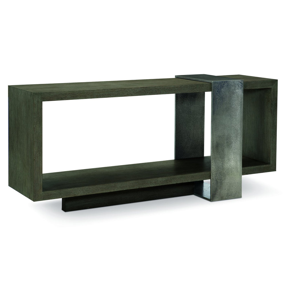 Bernhardt Bernhardt Cerused Charcoal Console Table 72"W – Sculptural Aluminum Wrap, Open Display, Rustic-Modern Appeal 384910B