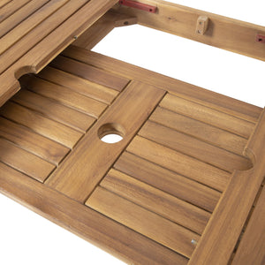 English Elm Outdoor Solid Acacia Expandable Patio Dining Table with Umbrella Hole Natural Grain 68892.00SNTS