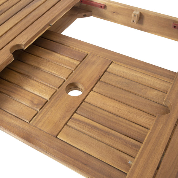 English Elm Outdoor Solid Acacia Expandable Patio Dining Table with Umbrella Hole Natural Grain 68892.00SNTS