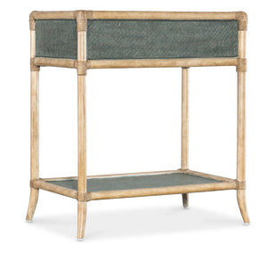 Hooker Furniture Retreat Rattan Bedside Table With Glass Top, Self-Closing Drawer & Open Shelf For Coastal Style Blues 6950-90117-45