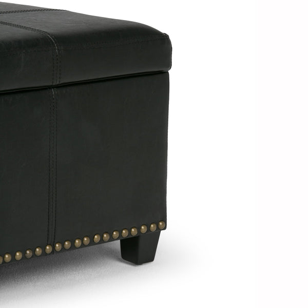 English Elm Kingsley Large Storage Ottoman with Nailhead Trim and Child-Safe Hinge – Faux Leather Bench Seat Black B136P158177