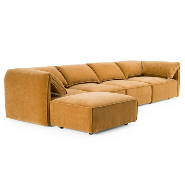 VIG Furniture Gene Modular 5-Piece Ochre Sectional Sofa — Versatile Layouts, Plush Feather-Blend Backs, Durable Build VGSX-F6062-5PC-OCHRE