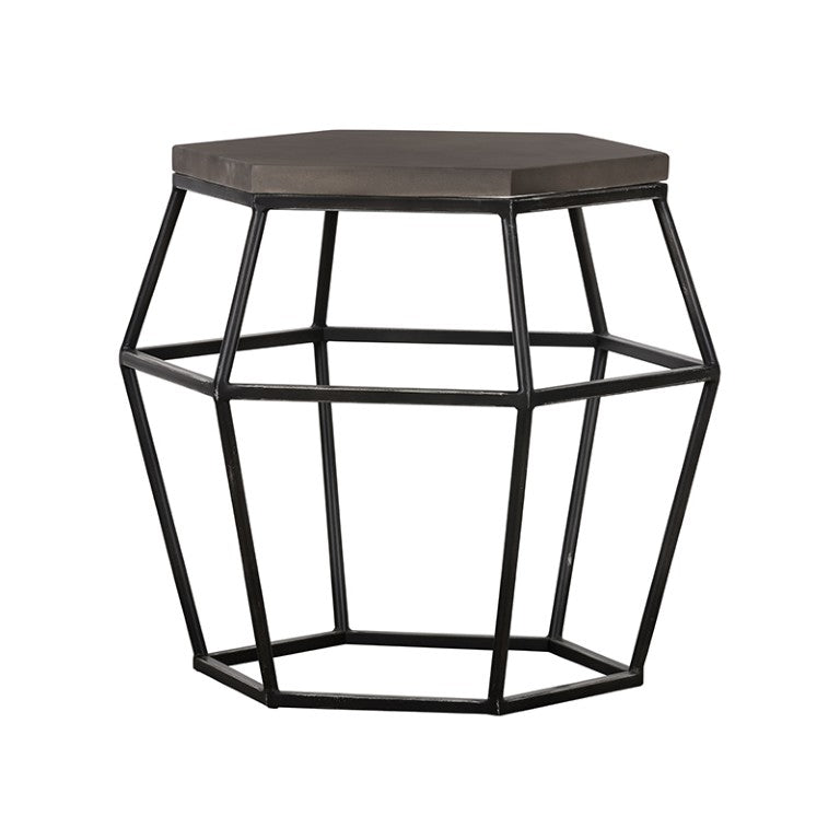 VIG Furniture Tartan Hexagonal Concrete & Metal End Table — Dark Grey Top, Black Steel Base, Stain‑ And Rust‑Resistant (22" W X 23" H) VGLBGEOM-LT70-02