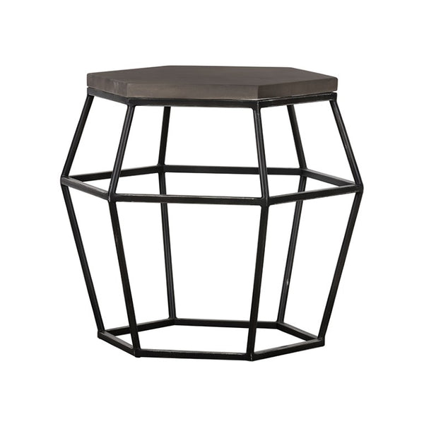 VIG Furniture Tartan Hexagonal Concrete & Metal End Table — Dark Grey Top, Black Steel Base, Stain‑ And Rust‑Resistant (22" W X 23" H) VGLBGEOM-LT70-02