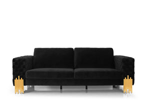 VIG Furniture Georgia- Velvet Glam Sofa In Black Velvet With Gold Art Deco Legs, Removable Cushions, 94.5"W VGKNK8622-S
