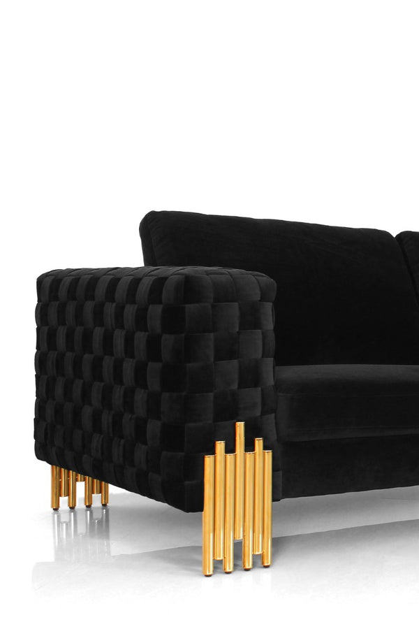VIG Furniture Georgia- Velvet Glam Sofa In Black Velvet With Gold Art Deco Legs, Removable Cushions, 94.5"W VGKNK8622-S