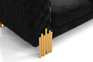 VIG Furniture Georgia- Velvet Glam Sofa In Black Velvet With Gold Art Deco Legs, Removable Cushions, 94.5"W VGKNK8622-S