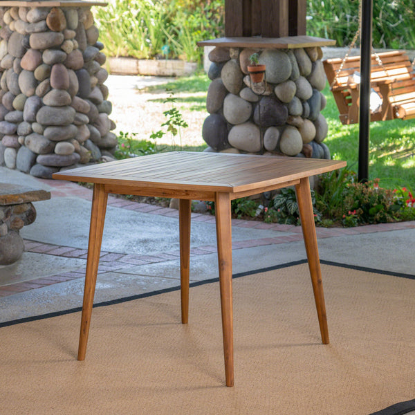 English Elm Indoor Solid Acacia Square Dining Table Mid-century Tapered Legs Teak Finish 63258.00