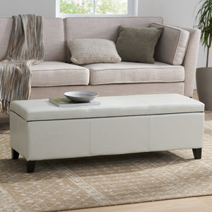 English Elm Glouster Bench Style Pu Leather Storage Ottoman with Soft Close Lid for Bedroom Ivory 57742.00IVY