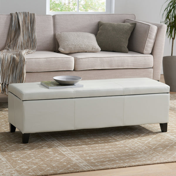 English Elm Glouster Bench Style Pu Leather Storage Ottoman with Soft Close Lid for Bedroom Ivory 57742.00IVY