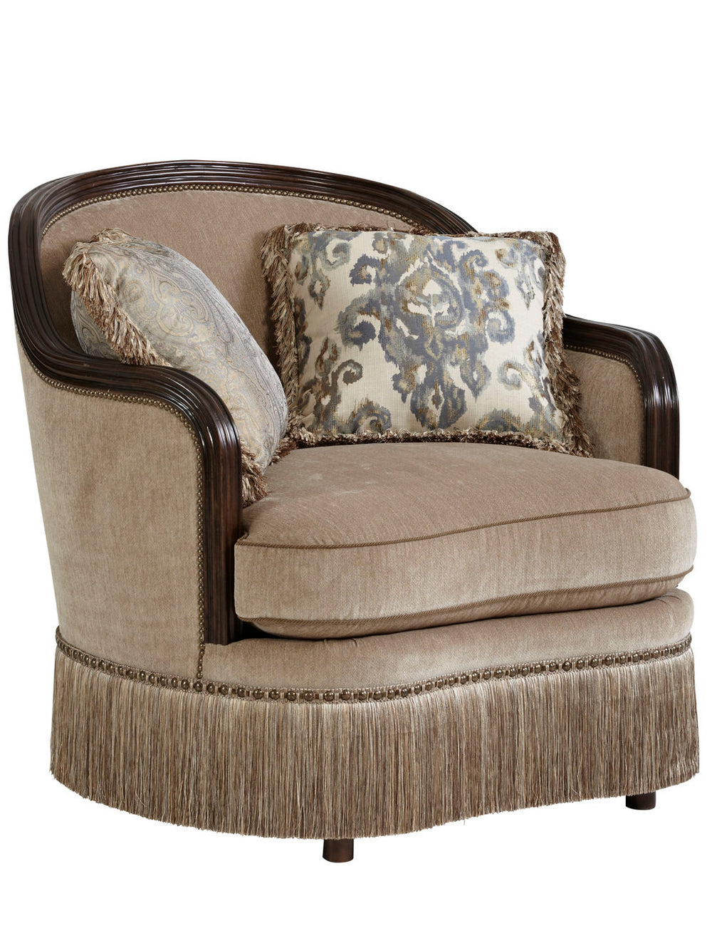 A.R.T. Furniture Giovanna Azure Chair - European-inspired Luxury With Curved Frame, Nail Head Trim & Plush Pillows Brown, Gray Material, Fabric 509503-5527ab
