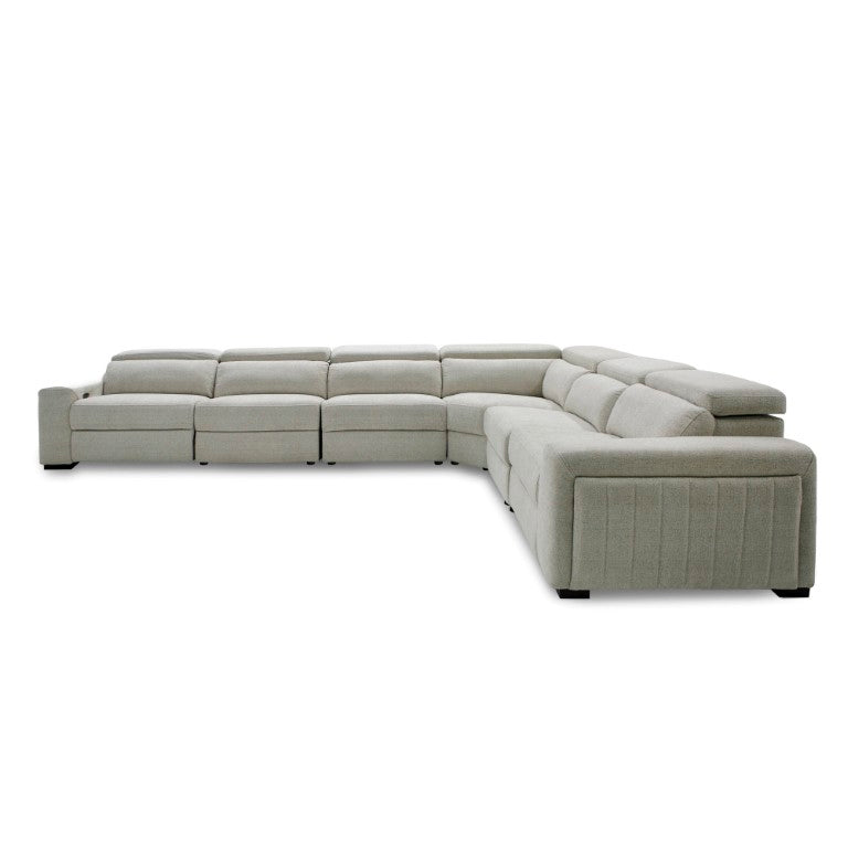 VIG Furniture Gering Modern Beige Fabric Sectional With Two Power Recliners, L-Shaped 6-Piece, Cup Holders, Plush Comfort VGMB-R191-P2-SECT-BGE