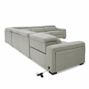 VIG Furniture Gering Modern Beige Fabric Sectional With Two Power Recliners, L-Shaped 6-Piece, Cup Holders, Plush Comfort VGMB-R191-P2-SECT-BGE