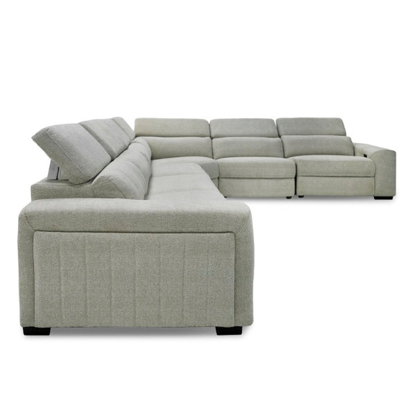 VIG Furniture Gering Modern Beige Fabric Sectional With Two Power Recliners, L-Shaped 6-Piece, Cup Holders, Plush Comfort VGMB-R191-P2-SECT-BGE
