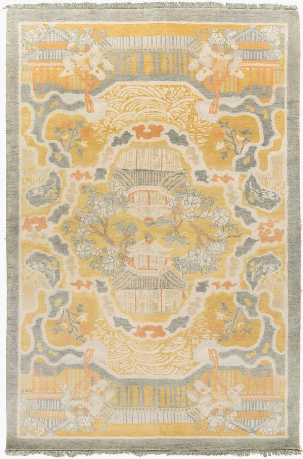Surya Geisha 5' X 8' Handmade Wool Rug - Elegant Hand-knotted Design For Luxurious Home Décor Appeal Mustard Wool Ges1000-58