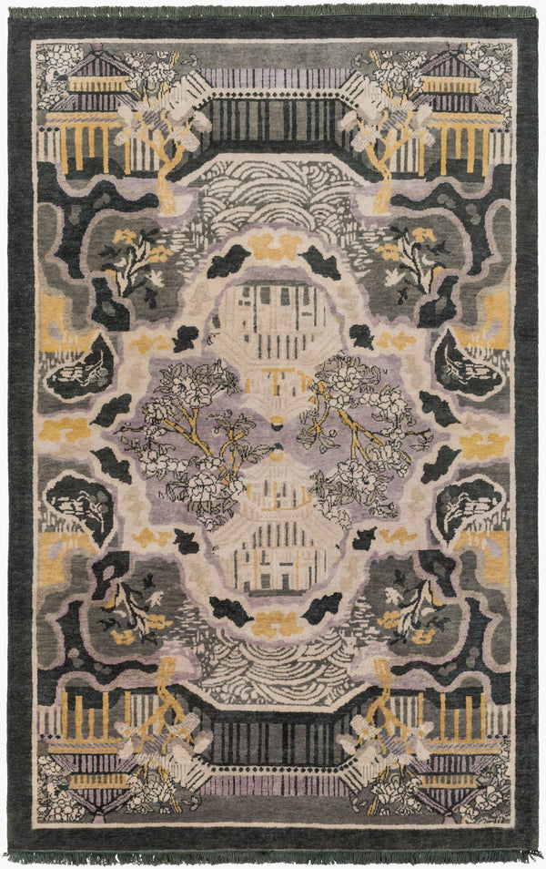 Surya Geisha 5' X 8' Handmade Wool Rug - Elegant Hand-knotted Design For Luxurious Home Décor Appeal Dark Green Wool Ges1006-58