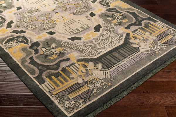 Surya Geisha 5' X 8' Handmade Wool Rug - Elegant Hand-knotted Design For Luxurious Home Décor Appeal Dark Green Wool Ges1006-58
