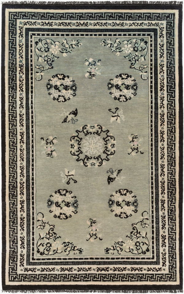 Surya Geisha 5' X 8' Handmade Wool Rug - Elegant Hand-knotted Design For Luxurious Home Décor Appeal Black Wool Ges1017-58