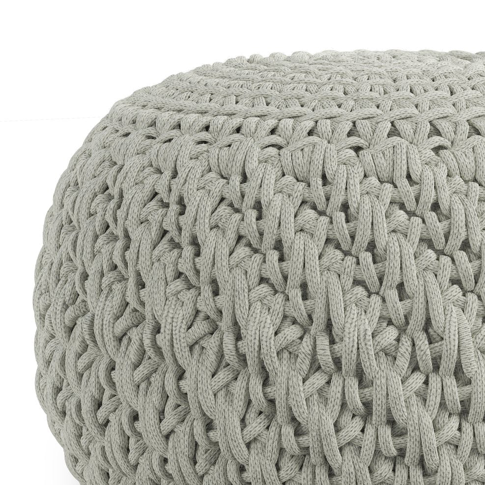 English Elm Nisi Round Knitted Outdoor/Indoor Pouf Light Grey — Handcrafted Recycled PET, Water & UV Resistant Seat (20" x 14") B136P159937
