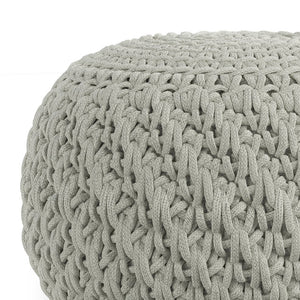 English Elm Nisi Round Knitted Outdoor/Indoor Pouf Light Grey — Handcrafted Recycled PET, Water & UV Resistant Seat (20" x 14") B136P159937