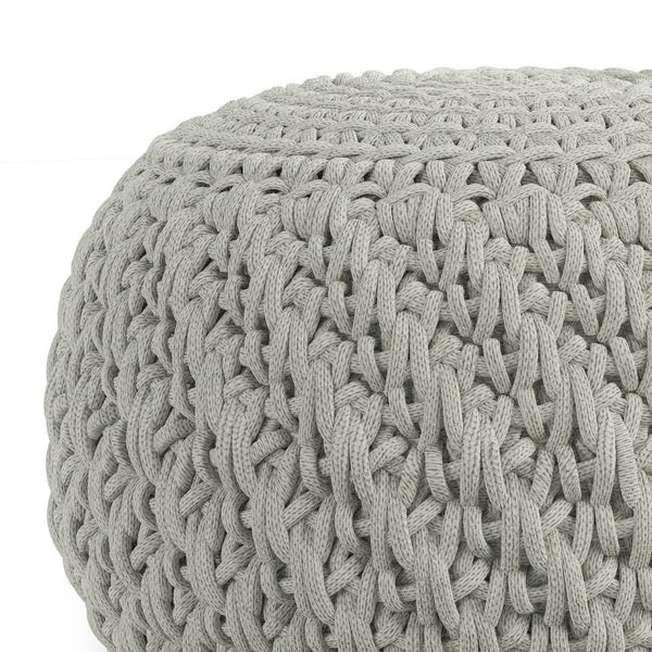 English Elm Nisi Round Knitted Outdoor/Indoor Pouf Light Grey — Handcrafted Recycled PET, Water & UV Resistant Seat (20" x 14") B136P159937