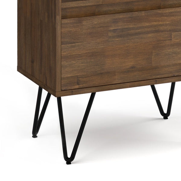 English Elm Chase Rustic Tall Bookcase in Aged Brown Acacia Wood with 4 Open Shelves, Drawer & Iron Legs B136P158525