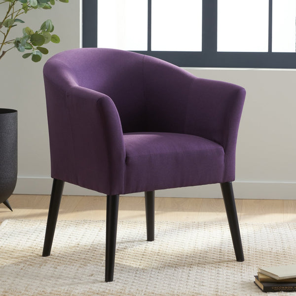 English Elm Arm Chair Plum Fabric Upholstered Accent Seat with Black Birch Legs for Living Room 59258.00PLU