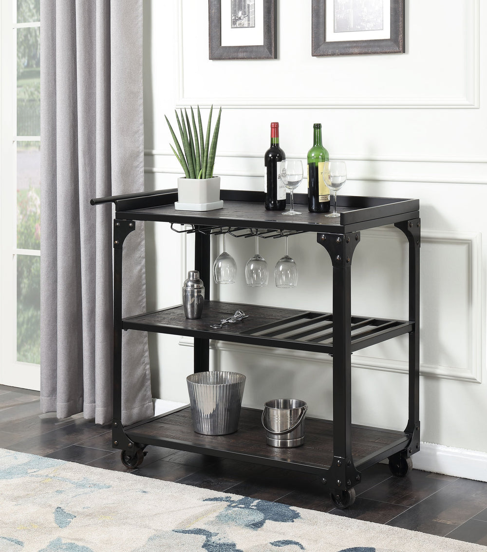 English Elm Steve Silver - Sherlock Industrial Bar Cart with Casters in Distressed Black Iron—Stemware Rack, Bottle Storage, Mobility B081P157441