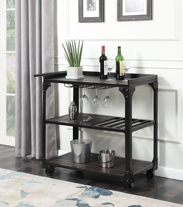 English Elm Steve Silver - Sherlock Industrial Bar Cart with Casters in Distressed Black Iron—Stemware Rack, Bottle Storage, Mobility B081P157441