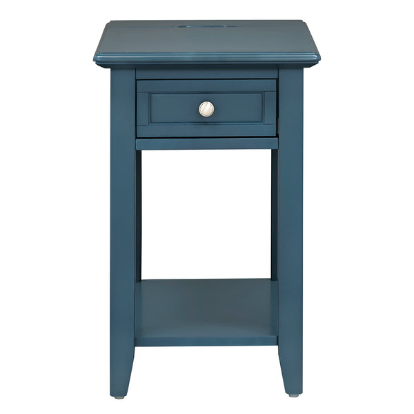Homelegance By Top-Line Cerie 1-Drawer Side Table with Charging Station Blue Wood