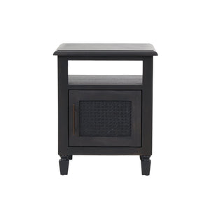 English Elm Christopher Knight Home® - NIGHTSTAND Rustic Dark Grey Acacia Wood with Cane Webbing, Cabinet + Open Shelf Storage, 15.75"W x 24"H 71931.00DGRY