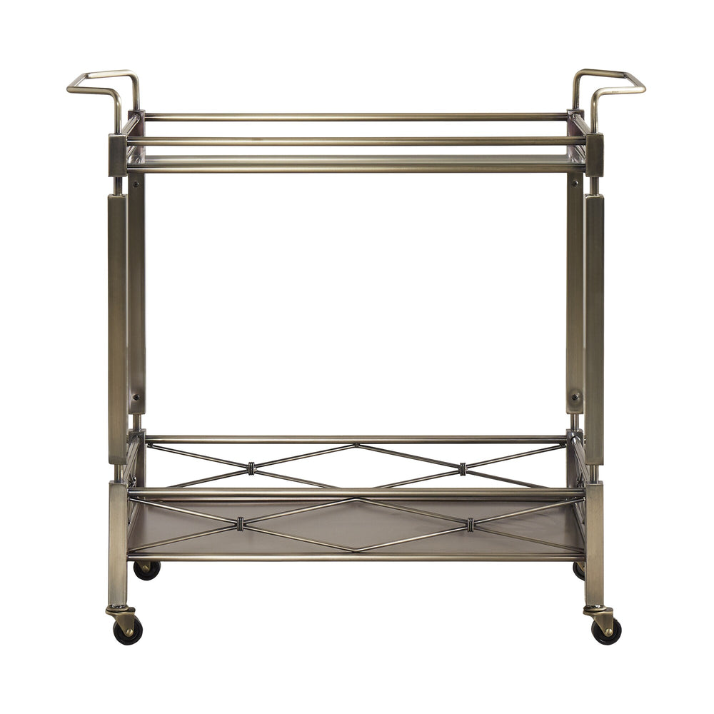 Homelegance By Top-Line Genaro Antique Brass Metal Bar Cart with Glass Top Gold Metal